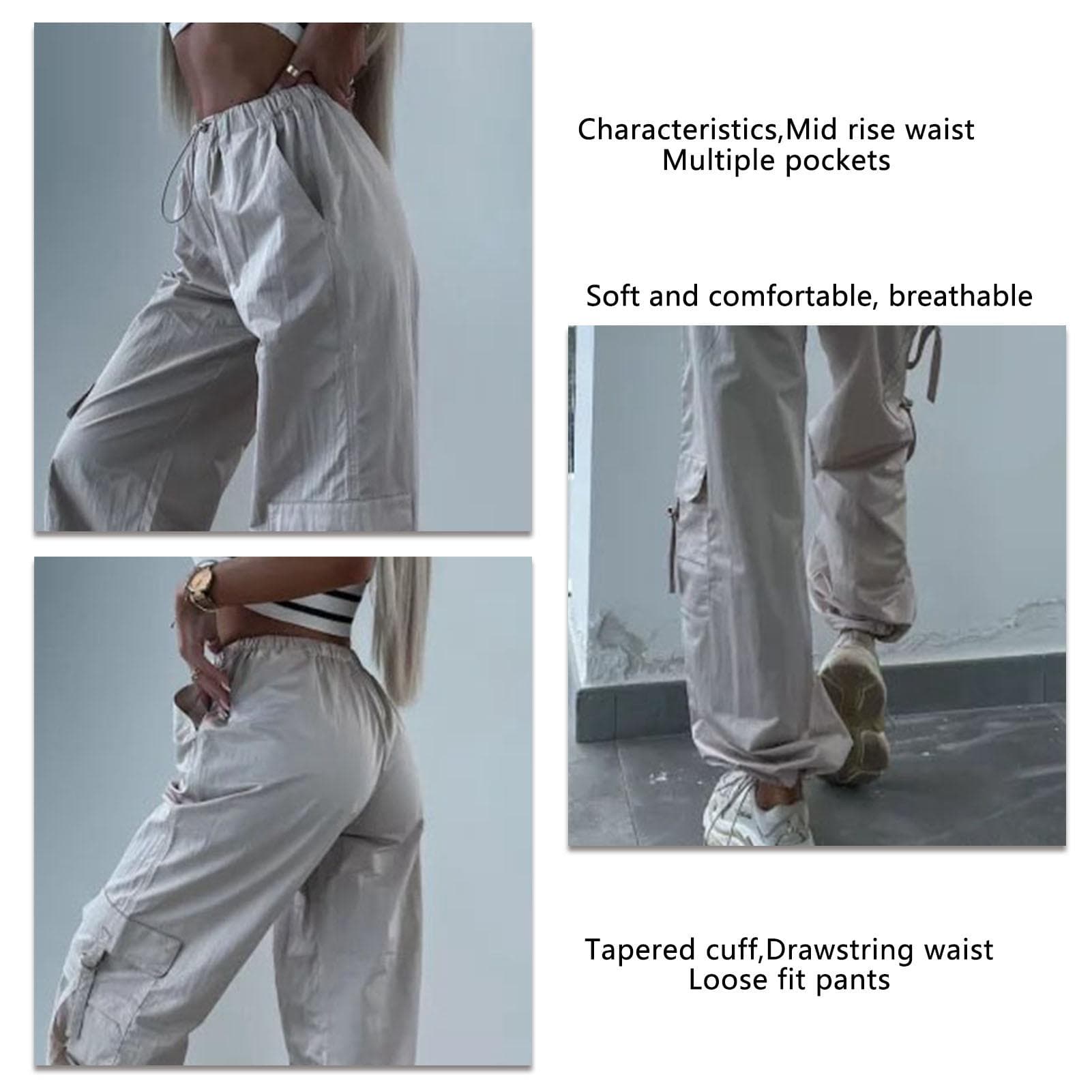 Women Multiple Pockets Pants Drawstring Relaxed Fit Hiking Construction Work Pants Apricot M M apricot