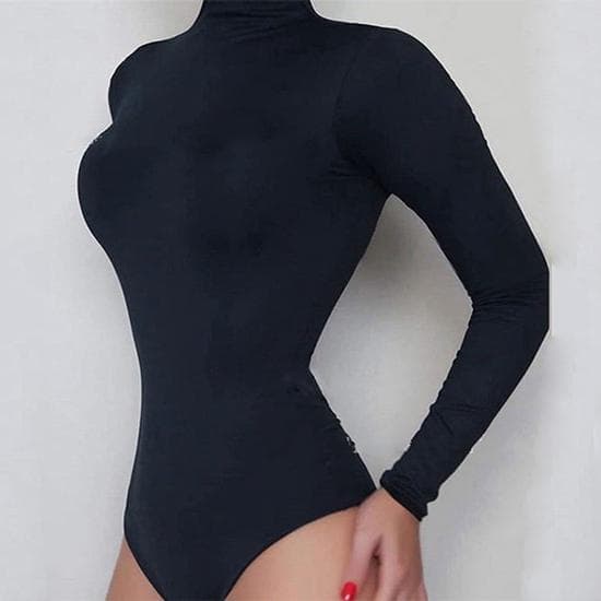 Clothes Long Sleeve Women's Turtleneck Bodysuit Slim Solid Skinny Sexy Fashion Underwears XL black