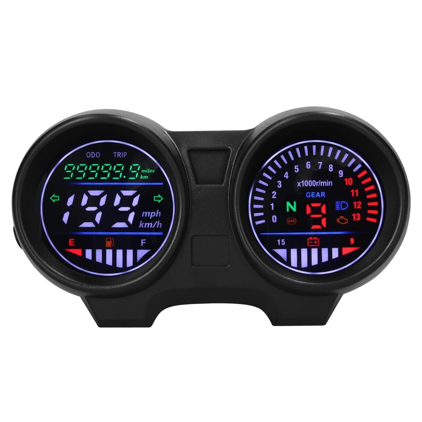 LED Motorcycle Speedometer Odometer 13000RPM 199KMH Electric Tachometer Fuel Gauge Voltmeter 12 V black