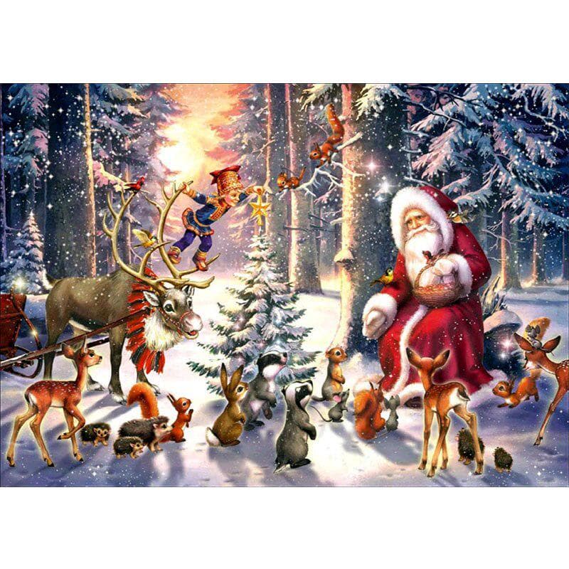5D DIY Diamond Painting Full Round Cross Stitch Santa Claus and Deer Diamond Embroidery Kit 20X30CM