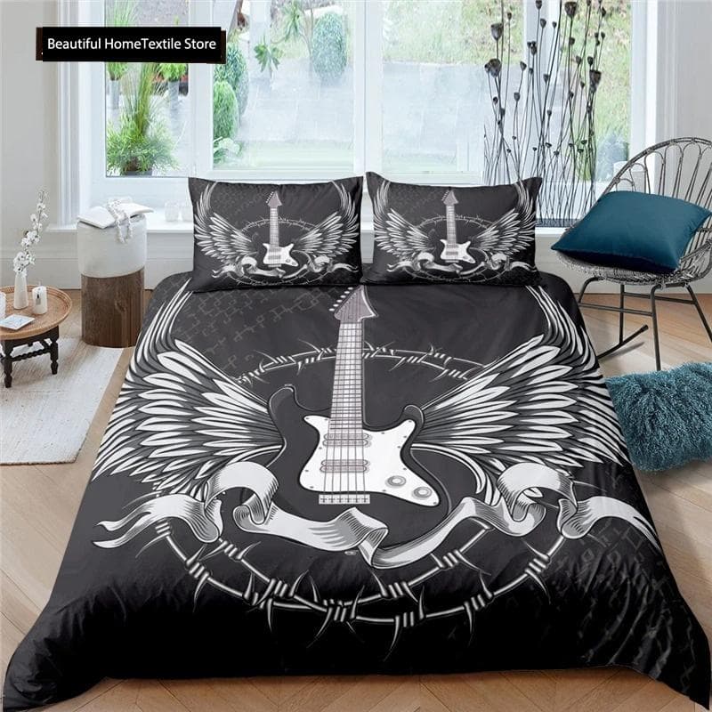 3d Music Notes Guitar Duvet Cover Set For Teens Adults Bedroom Decor Music Bedding Sets Fashion Hip Hop Comforter Cover AU Single 140x210cm