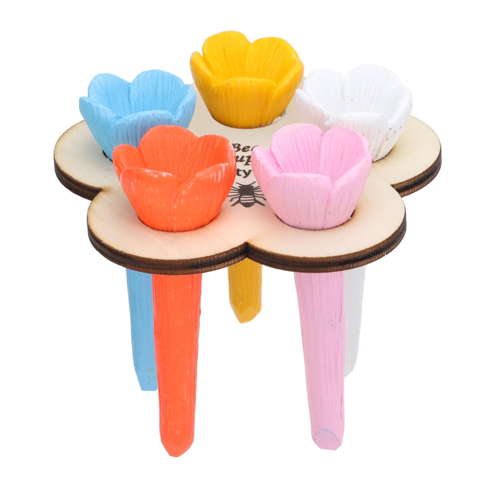 5PCS Bees Drinking Cup for Garden Resin Colorful Pollinator Bee Watering Station with Wooden Stand