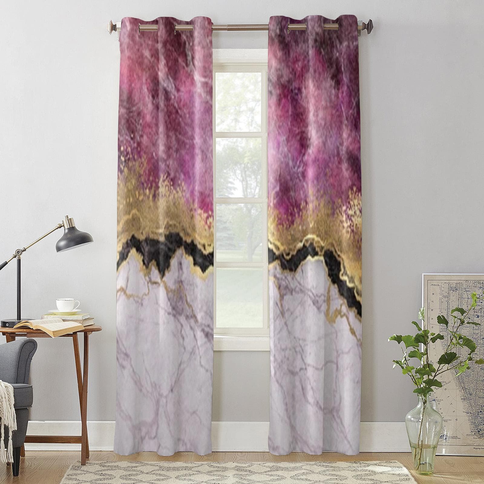 Pink Marble Window Curtain For Kids Room Home Blinds Curtains For Living Room Bedroom Window Drapes 135W x 60H(cm) x1