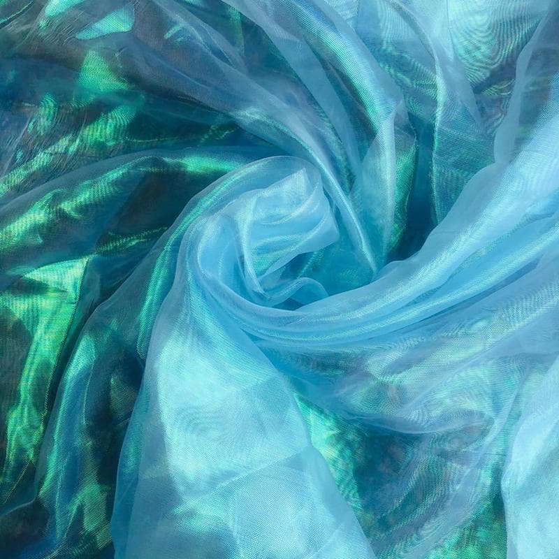 Colorful Fluorescent Yarn Silk Chiffon Laser Tulle Fabric Organza Glass Yarn Sewing Mesh Cloth sky blue