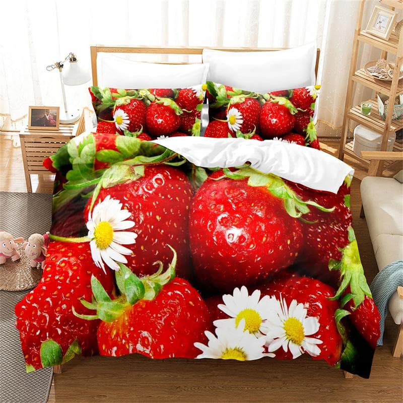 Milk Strawberry Sweet Duvet Cover Set Fashion Youth Bedding Set Linen Queen Size Bed Comforter Cover Set Children Bedding Set 150x200cm 3pcs