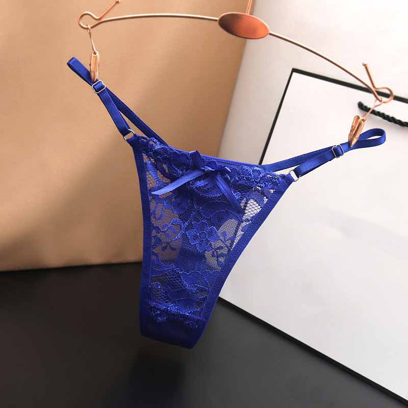 Adjustable Lace Thongs Panties Women's Sexy Lace Underwear Ultra-thin Seamless Thong Underpants Lingerie one size blue