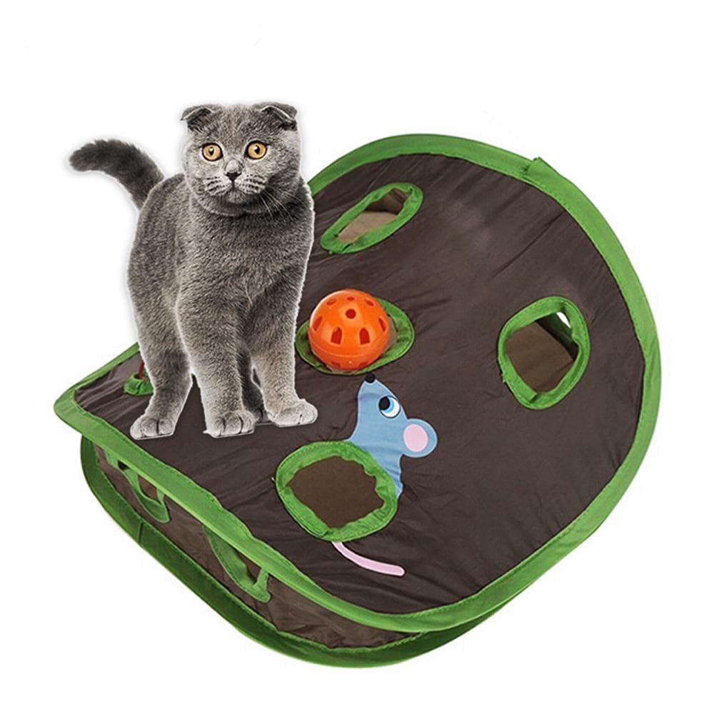 Hide and Seek Mouse Cat Toy 9 Holes Interactive Pet Cat Teaser Trainning with Bell Ball Folding multicolour