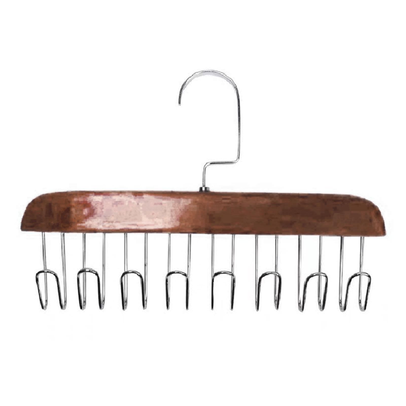 Multifunctional Hanger Punch Free with 8 Hooks Wood and Stainless Steel Cap Holder for Student dark brown