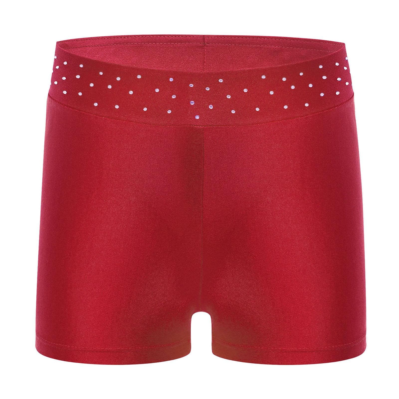 Girls Sparkly Waistband Dance Shorts Stretchy Fabric for Figure Skating Acrobatics Competitions 7-8 Years burgundy