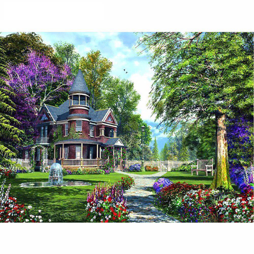 5D Diamond Embroidery Landscape Picture Villa Garden Round Rhinestones Diamond Painting Cross Stich 20X30CM