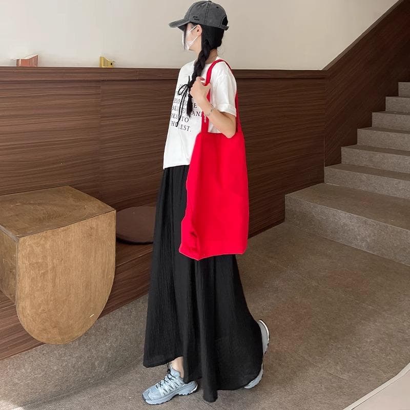 Pink Plaid Skirt Women's Spring and Summer New High-waisted A-word Chiffon Medium and Long XL black