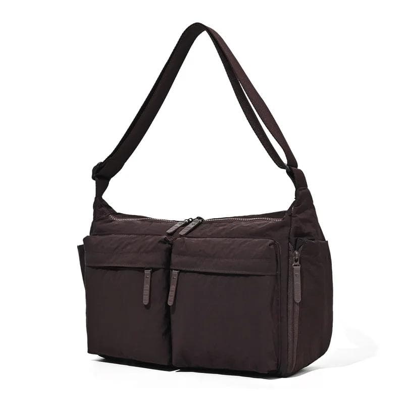 Casual Nylon Shoulder Bag for Women Large Capacity Computer Bag Travel Men's Multi-pocket Sports Messenger Bag Tote Handbags dark coffee