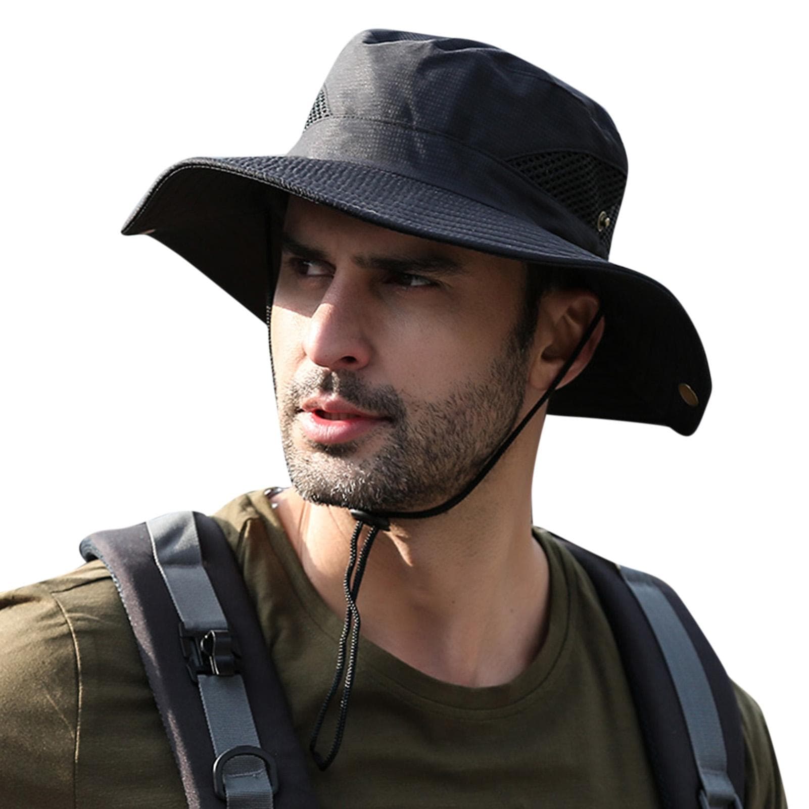 Sun Hat Wide Brim UV Protection Foldable Bucket Hat for Fishing Hiking Camping black