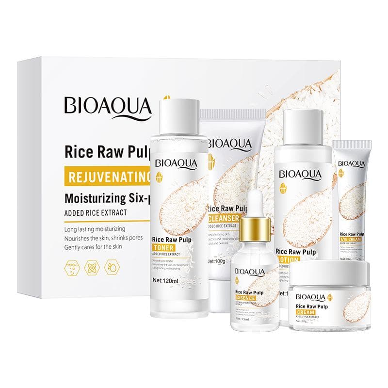BIOAOUA Rice Puree Rejuvenating and Moisturizing Six-piece Set of Hydrating Skin Care Products a set