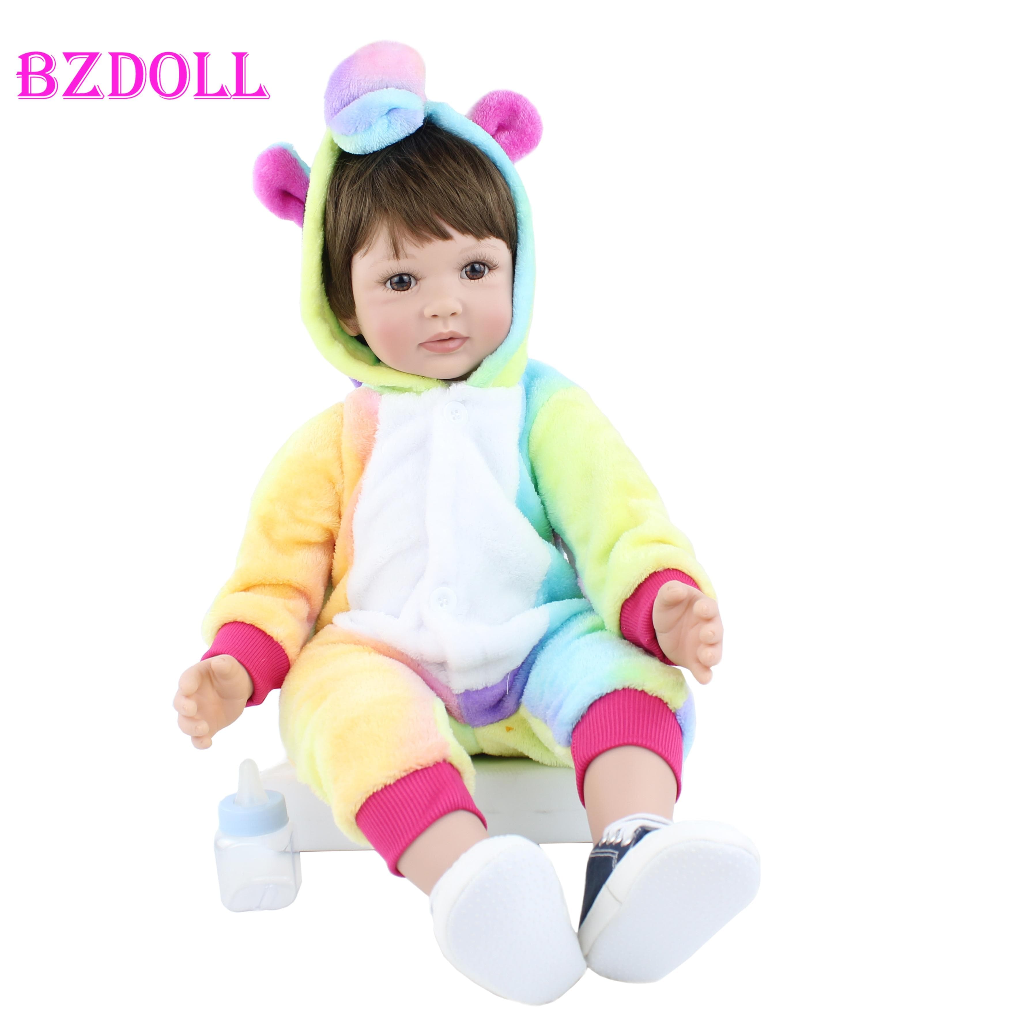 BZDOLL 60CM Silicone Reborn Boy Doll Like Real Vinyl Toddler Babies For Girl Realistic High-end Collectible Artwork Dress Up Bebe 60cm Doll, Brown eyes yellow