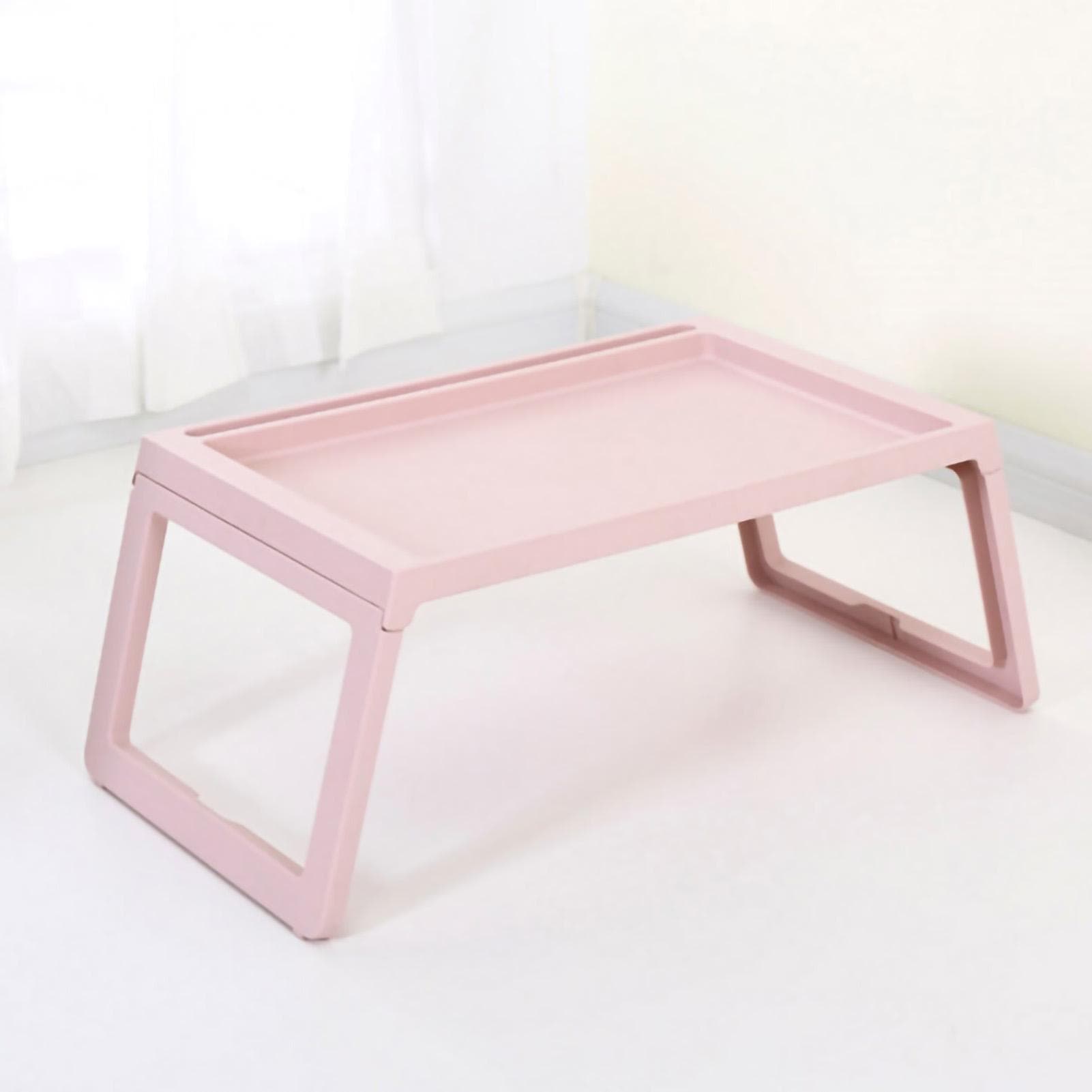 Laptop Bed Desk PP Folding Simple Downward Grooved Design Lap Desk Bed Table with Charging Hole for 68x35.8x27.5cm pink