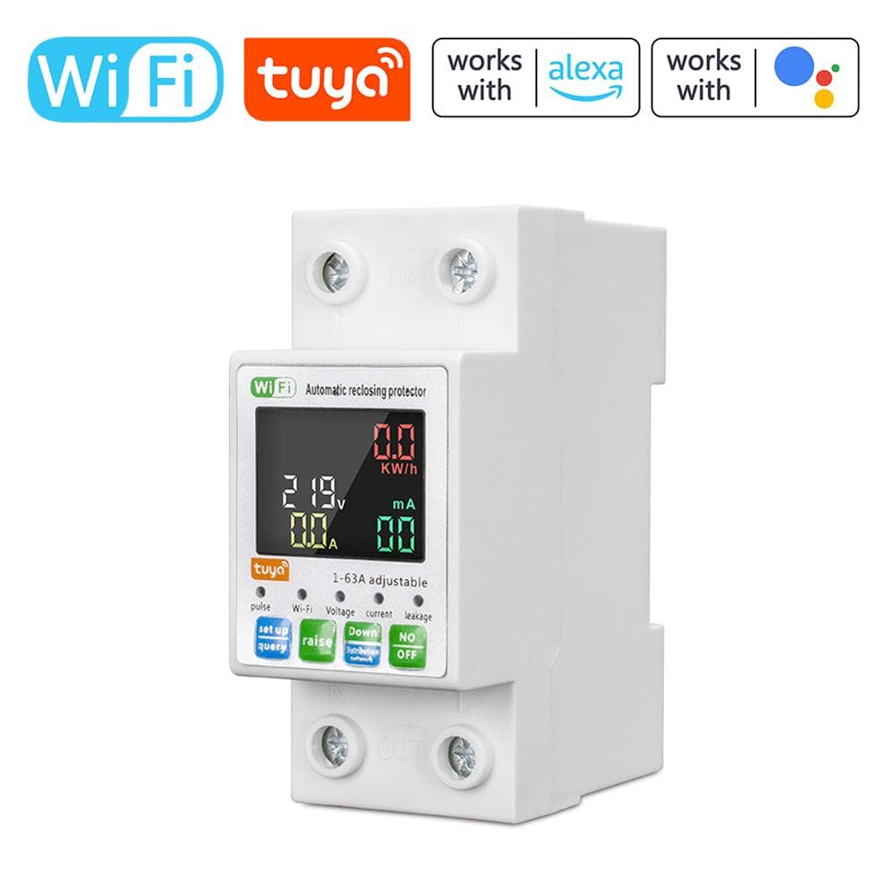 Tuya WiFi Intelligent Circuit Breaker Backlit Single-Phase Energy Meter Auto-Reclosing Protector white