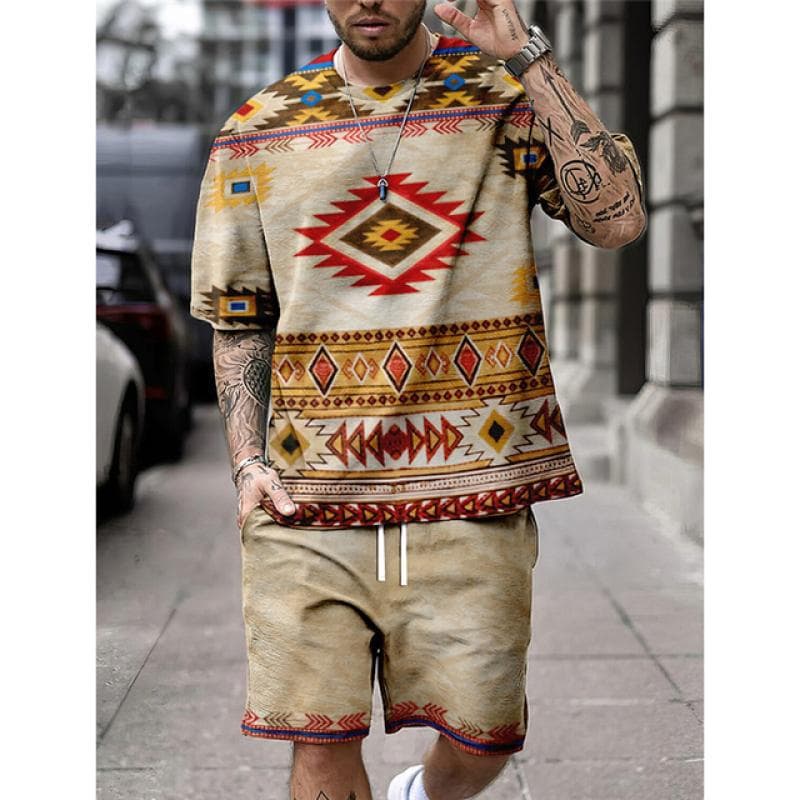 Summer Fashion Animal Print Men's T-Shirt Set O-Neck Short-Sleeved Top And Shorts Everyday Street Commuter Casual Wear For Men 5XL
