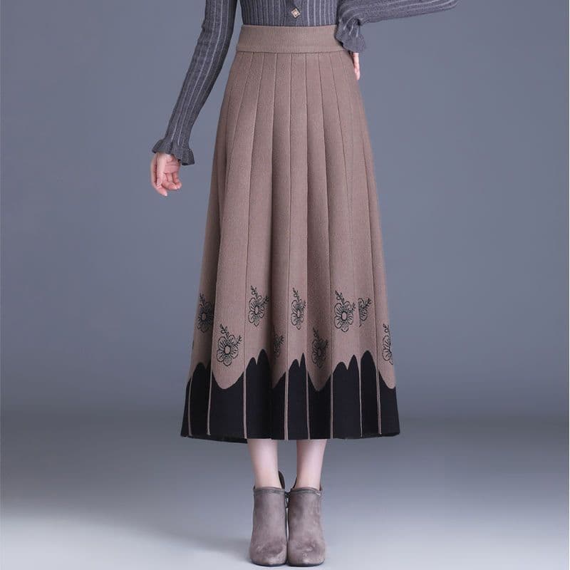 Knitted Midi Skirt for Women In Winter Thick Woolen Skirt Mid Length A-line Large Swing Long Skirt 3XL camel