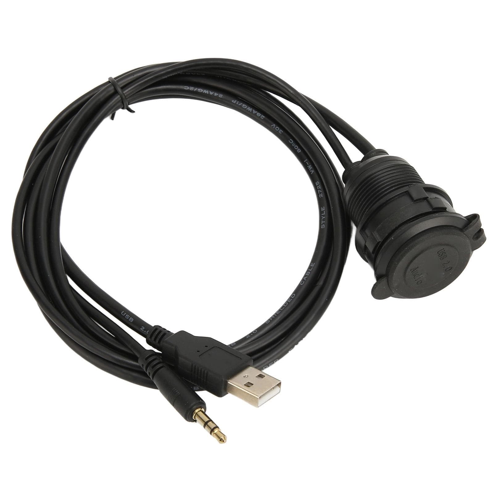 USB 2.0 3.5mm AUX Extension Cable Male Female Connection Flush Mount Extension Cable for Car Bike