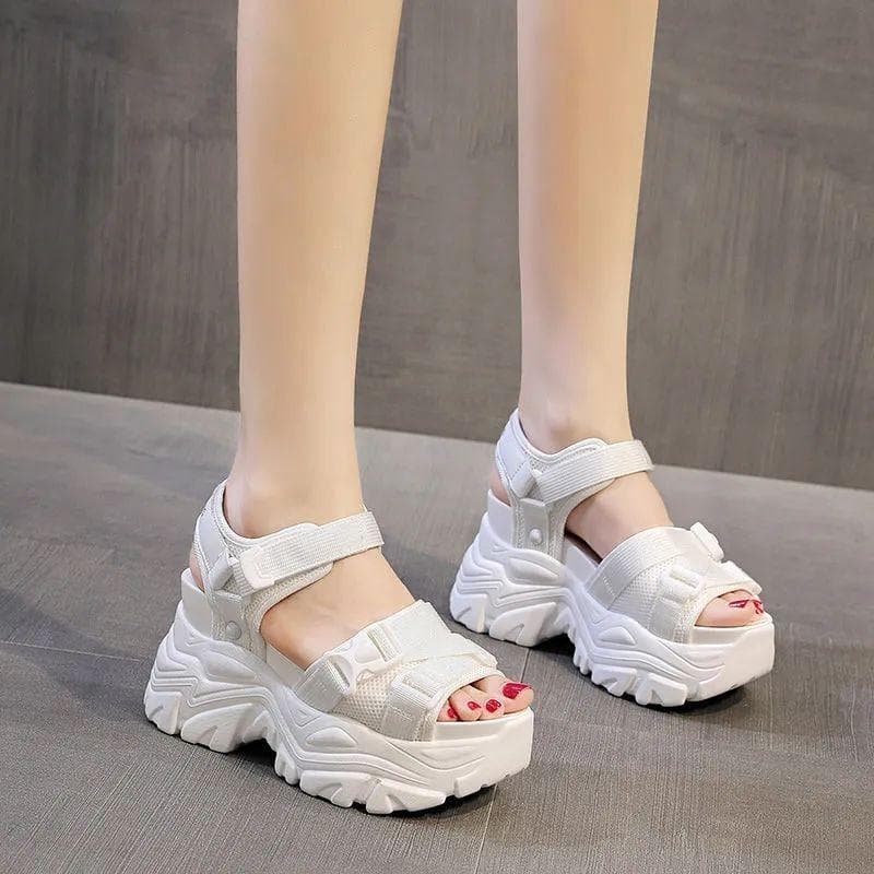 Fashion Summer Heightened Platform Sandals Women's Leak Toe Wedge Shoes 11CM Thick Sole Heightening Sandals Comfortable Leisure Shoes 38 white