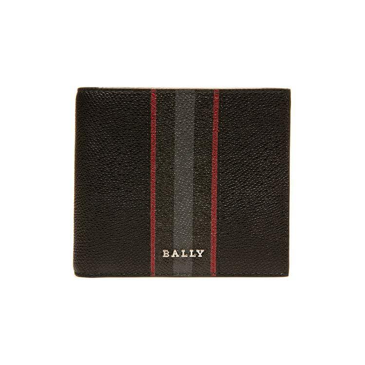 Bally Short Stripe Three-In-One Double Fold Leather Wallet Men Wallet Black 6240266 Basic Set (Bag+Dust Bag)