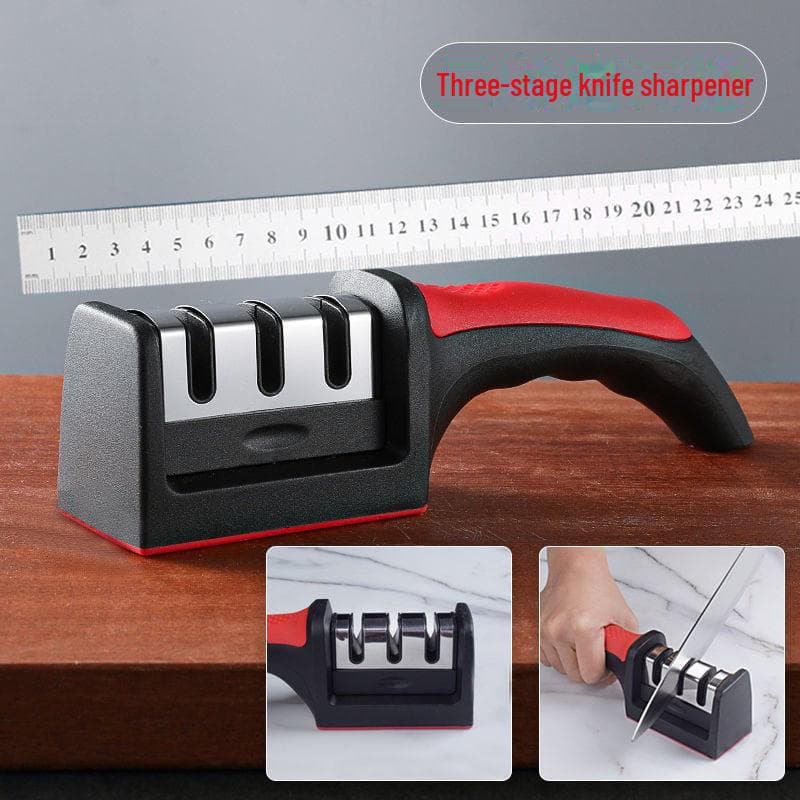 Four-Stage Knife Sharpener: Quick 5-Second Sharpening for Kitchen Knives and Scissors with Fine Grinding and Versatile Blade Care.