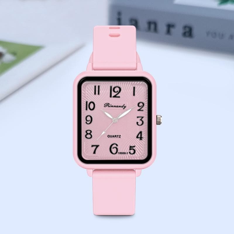 New Silicone Fashion Simple Quartz Wristwatches Female Clock Women Watch Qualities Black Couple Square Women Watches Quartz Watch White Bracelet pink