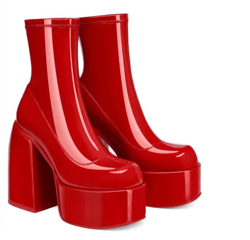 Fashion Ankle Boots Women Fashion High Platform Shaped High Heel Boots Chunky Heels Zipper Designer Shoes 44 Platform Shoes Women Shoes 38 red