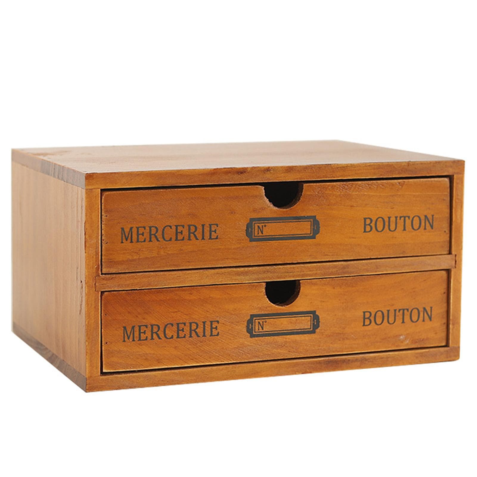Vintage Wooden Double Layer Drawer Box Desktop Organizer Multifunctional Storage Cabinet Decoration