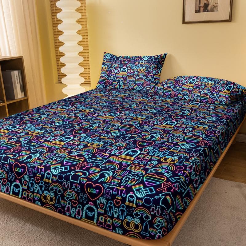1 Cartoon Fun Printed Matte Fitted Sheet, Bedroom Printed Bed Cover, Bedding (Excluding Pillowcases) 71x132cm