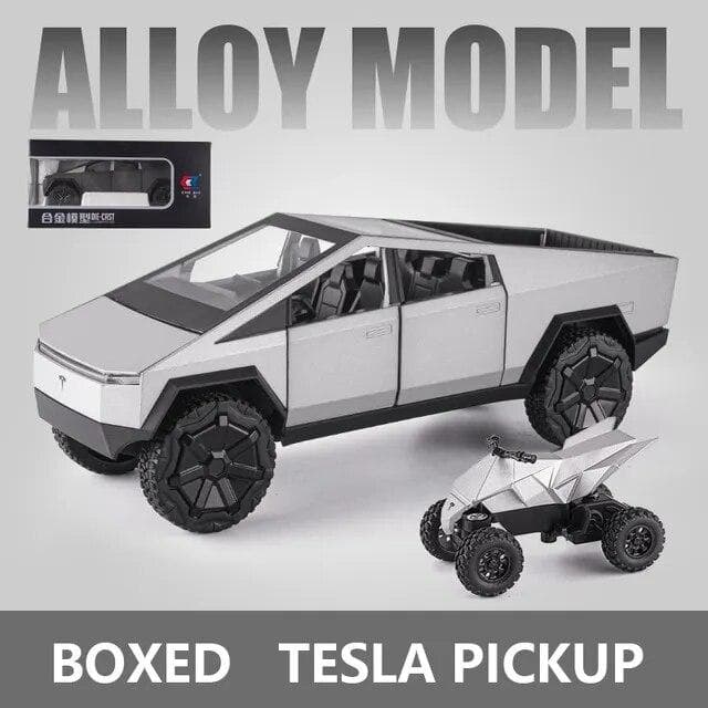 1:24 MINI AUTO Tesla Cybertruck Pickup Trailer Alloy Car Model Diecasts Metal Off-road Vehicles Truck Simulation Kids Toys Gift grey