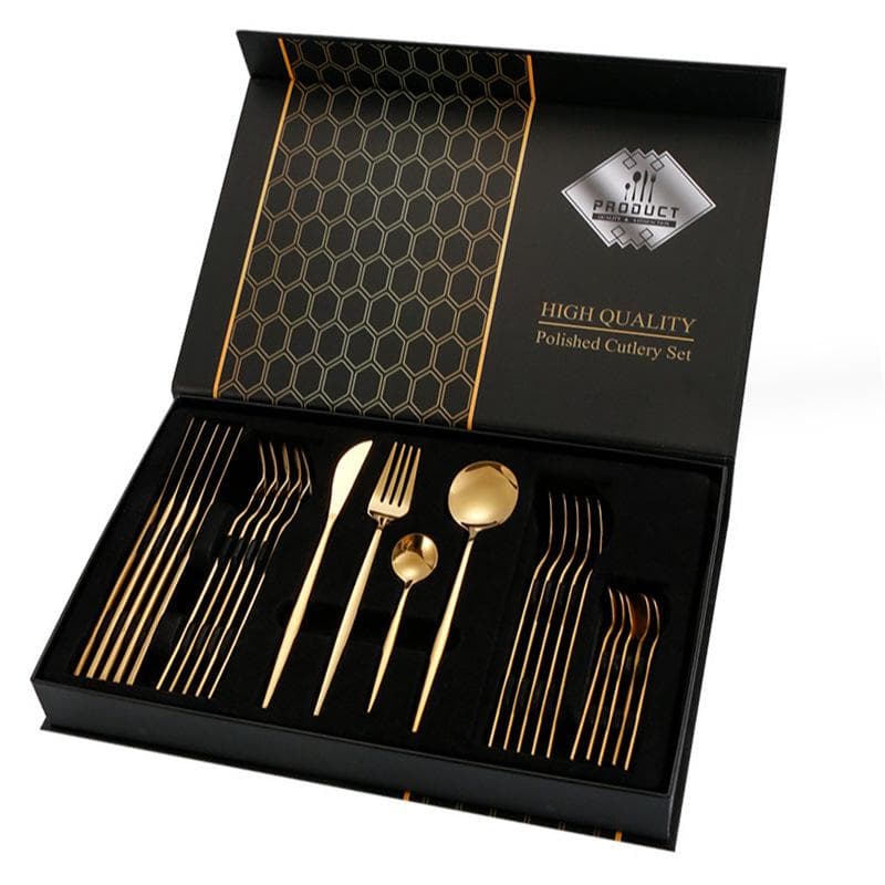 Stainless Steel Cutlery Knife Fork Spoon Steak Knife Fork Gift Box Cutlery 24-piece Set 24set gold