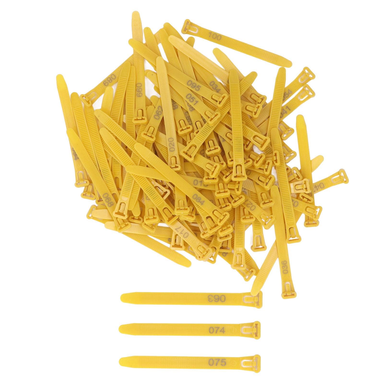 Chicken Leg Rings 1-100 Numbered Chicken Identification Leg Bands Tags Reusable for Ducks Chicks yellow