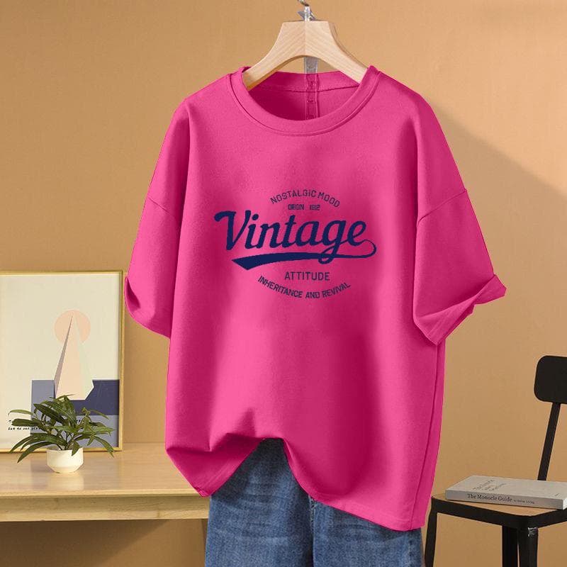 2025 Women's Retro Cotton Slim-Fit Short-Sleeve T-Shirt XXL (155-175 jin)