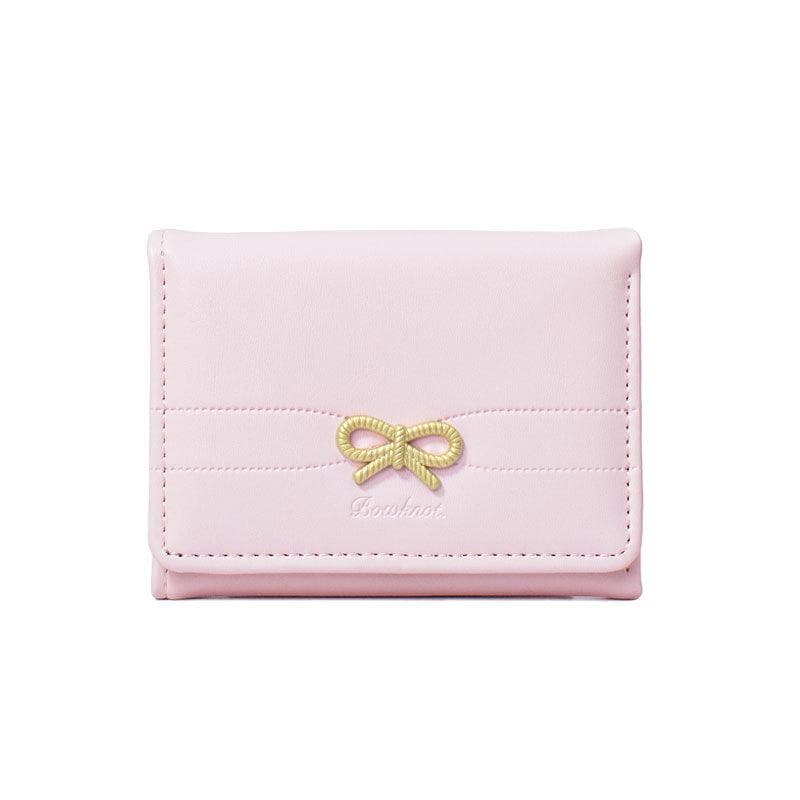 Fashion Wallets Girls Cute Bow Small Wallet Aesthetic Card Holder Classic Three Fold Purse For Women Student Simple Coin Pouch pink