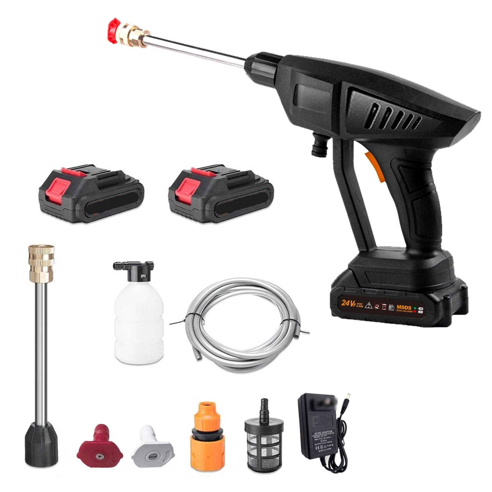 Cordless Pressure Washer, 120PSI Portable Pressure Cleaner Handheld with Battery and Charger 24V UK PLUG black
