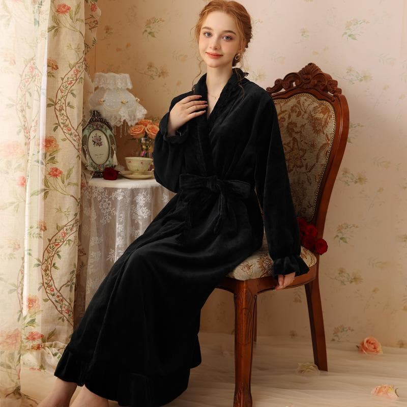 Velvet Robe Women Fall Winter Long-sleeved Bathrobe Court Style French Velvet Pajamas Bridal Red Morning Robe Thickened Homewear XL