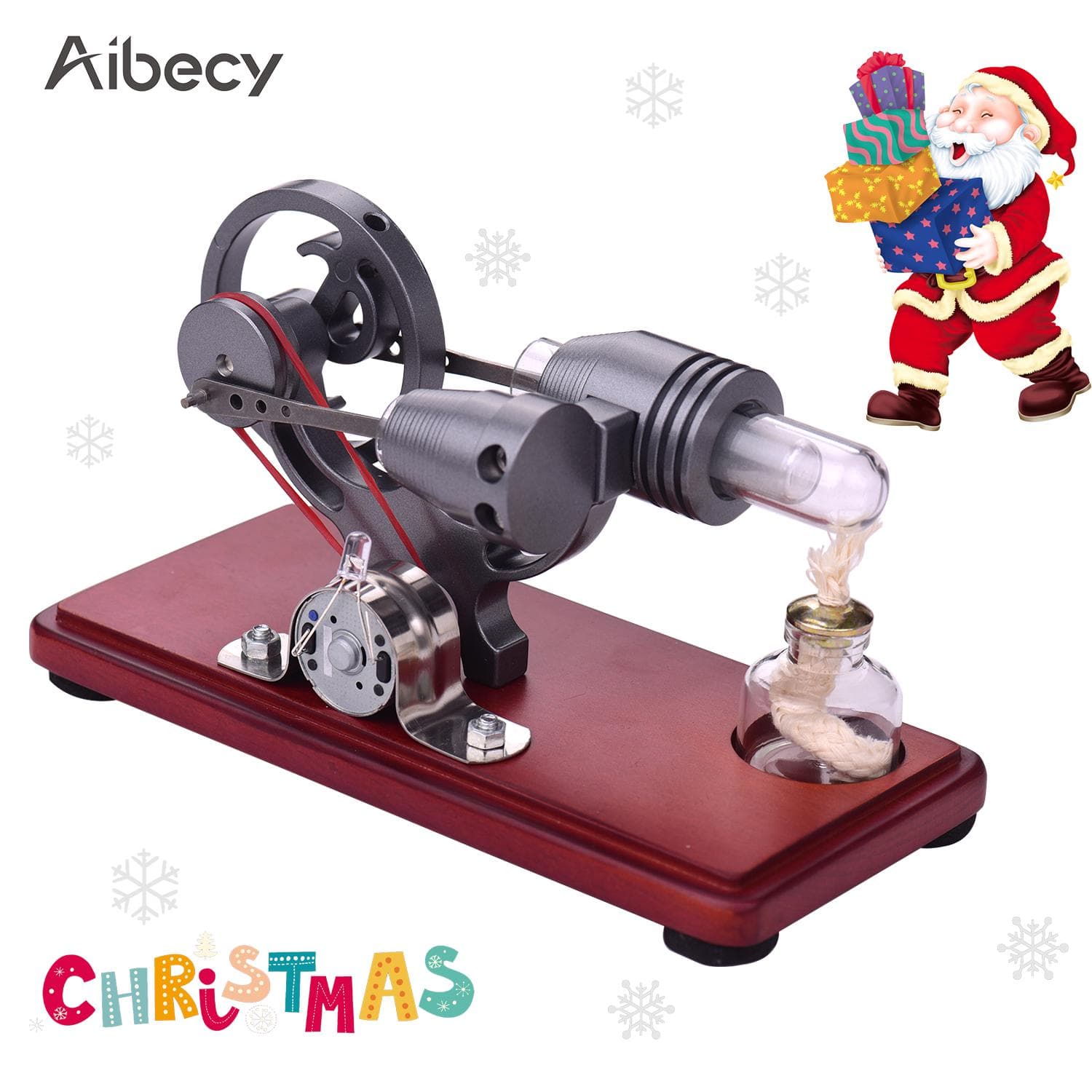 Aibecy Retro Style Hot Air Stirling Engine Motor Model Dollar Flywheel Design Electricity Generator with Colorful LED Light String multicolour