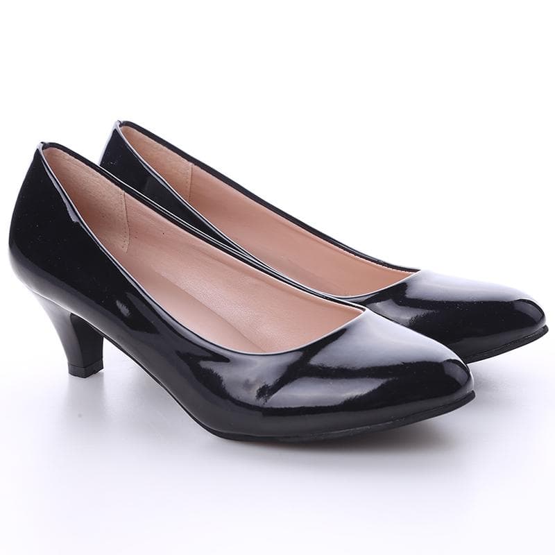 Women Mid Heel Business Attire Work Glossy Casual Smart Court Solid Color Shoes Pump Sandals 38 black