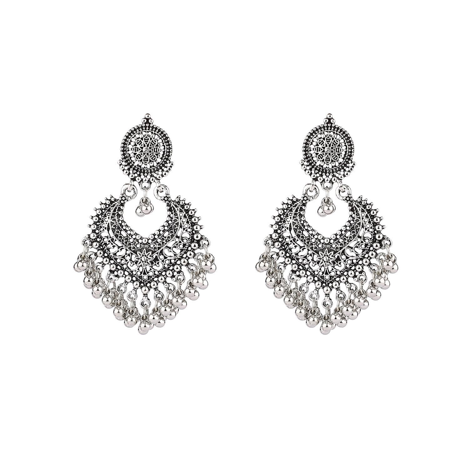 Boho Vintage Heart Shape Dangle Earrings for Women Ethnic Indian Flower Tassel Wedding Jewelry Accessories