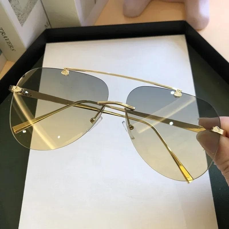 Rimless Pilot Sunglasses Men Classic Double Bridge Gradient Shades Vintage Fashion Multicolor Casual Sun Glasses Other