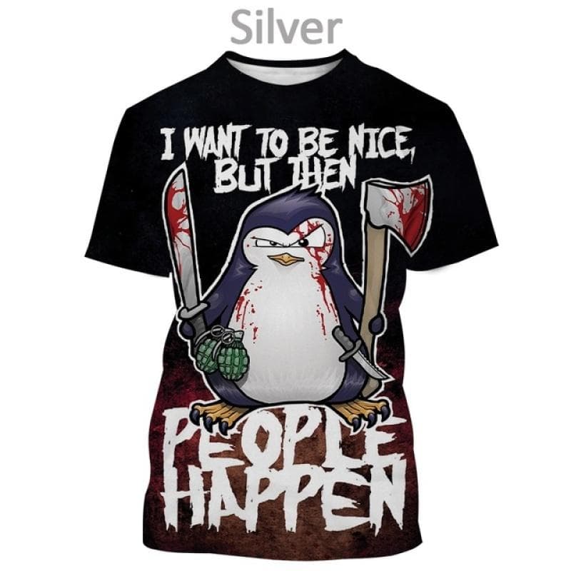 Fashion Unisex Harajuku Style Street T-shirt Shirt Crazy Penguin 3d Printed Short Sleeve Summer New Crime Penguin Text Print - T-shirts XL