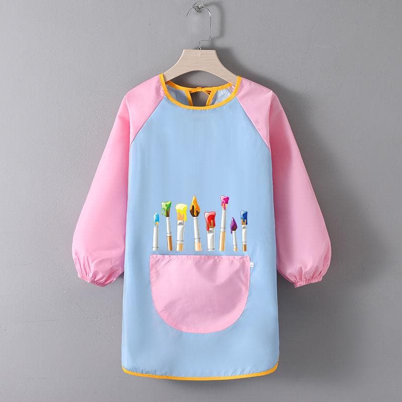 Painting Apron Children's Apron Set with Large Pockets Waterproof Ink Gown with Long Sleeves Craft Apron for School Art Crafts Painting 53*48*82cm,S pink/blue