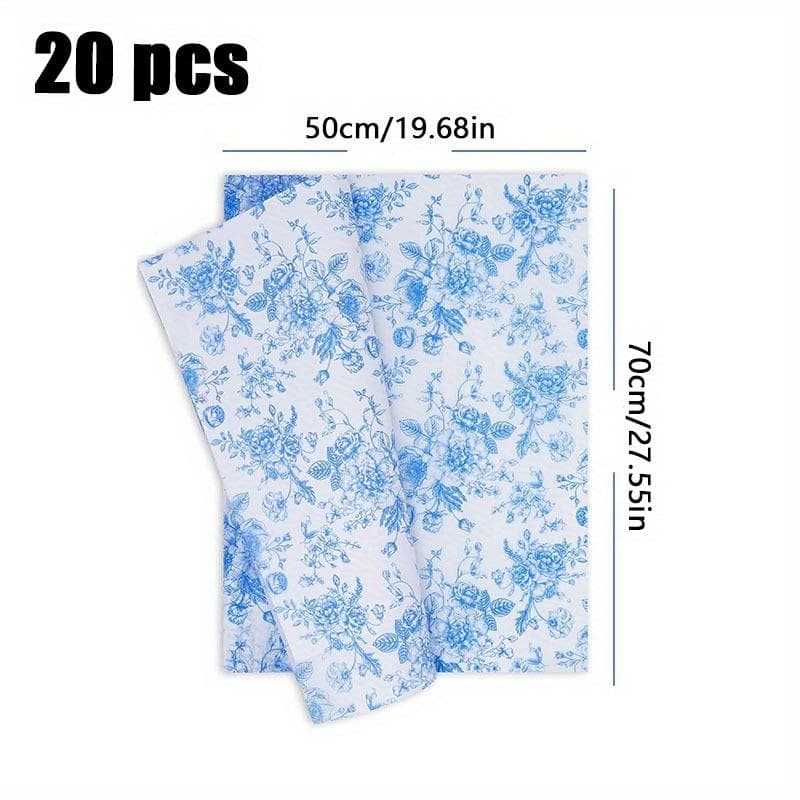1set/20pcs Large Size Blue Floral Tissue Paper, Gift Wrapping Paper, Vintage Blue and White Flower Art Paper for DIY Crafts blue