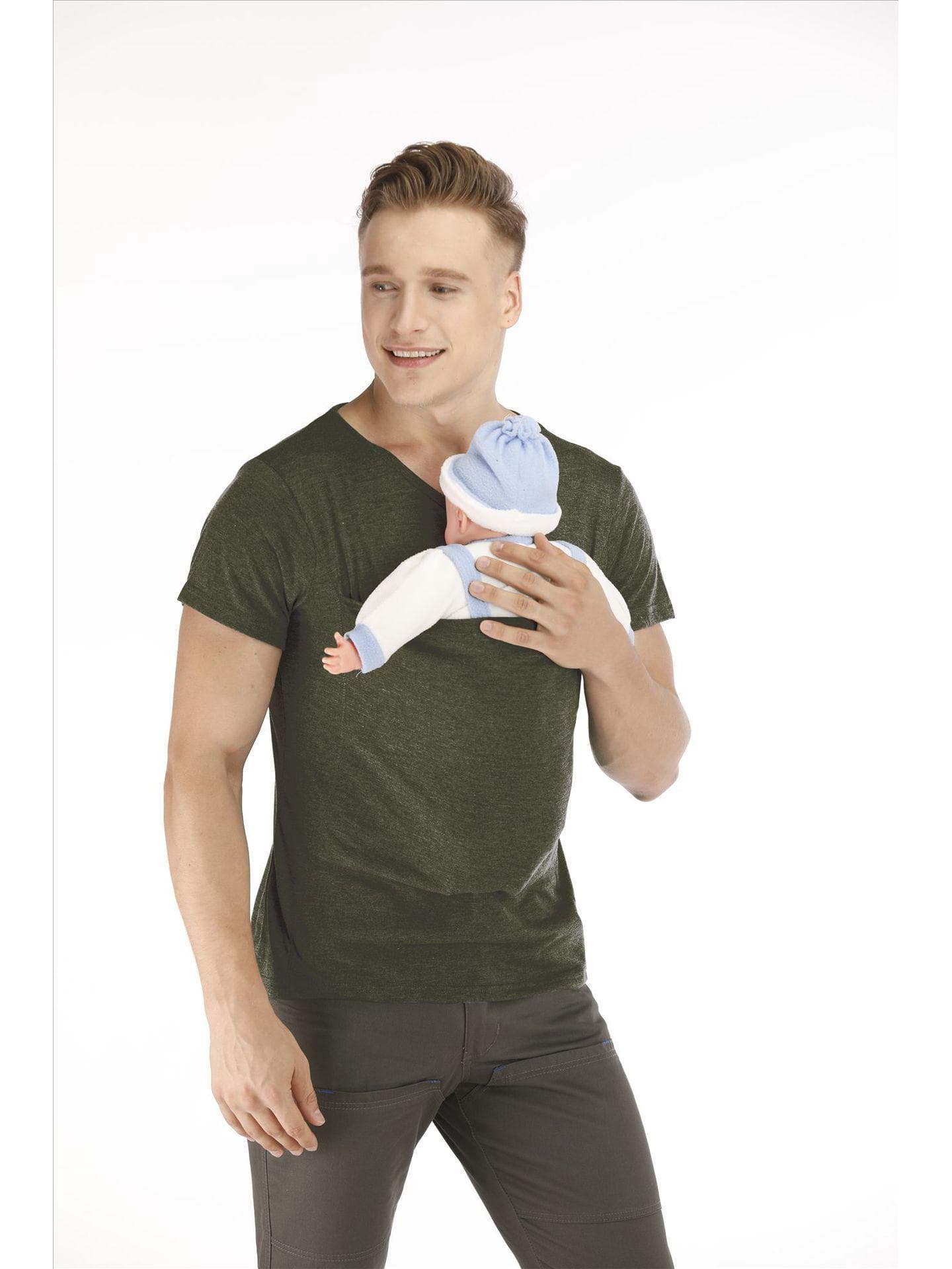 Kangaroo Mom & Dad Multifunctional Nursing Pullover Casual Round Neck T-shirt 2XL