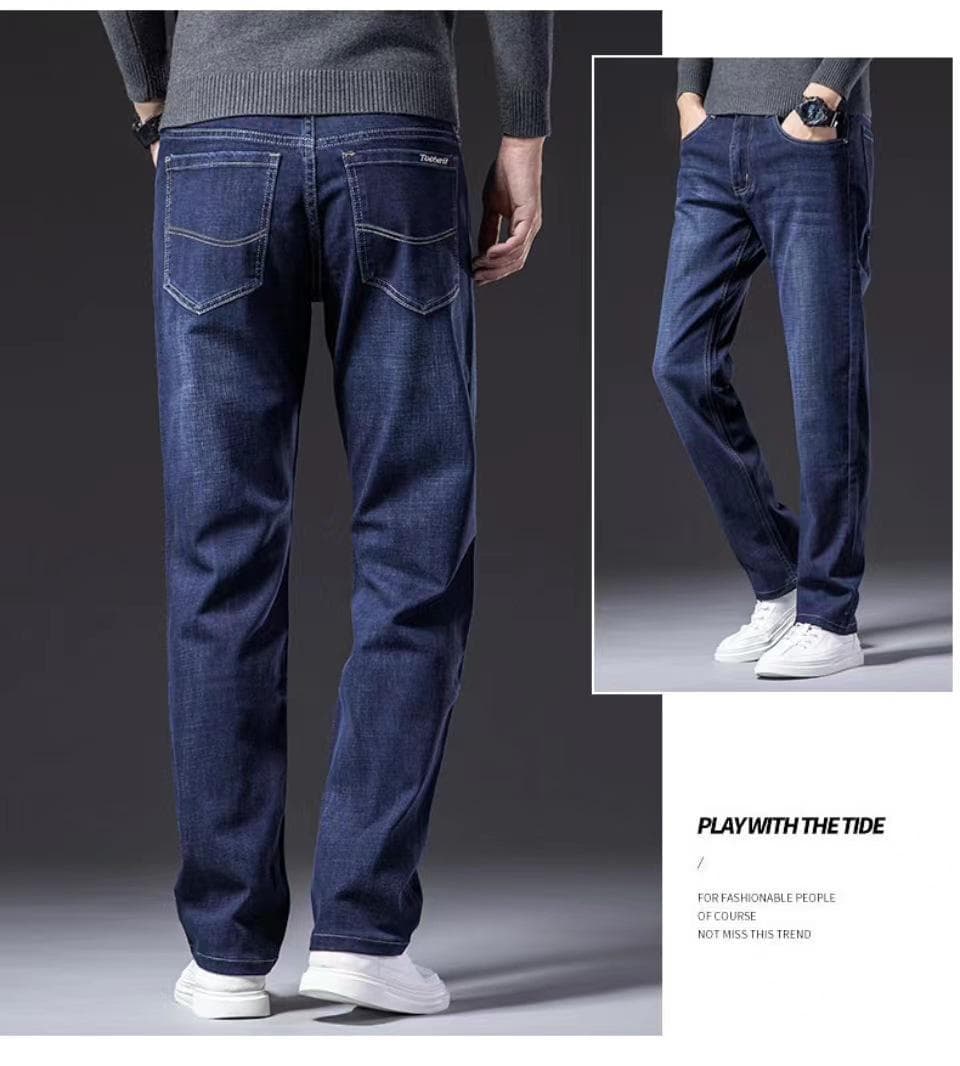 Men's High Waist Stretch Denim One-Piece: Comfortable, Loose-Fit, Straight-Leg Business Pants for Middle-Aged Men 38