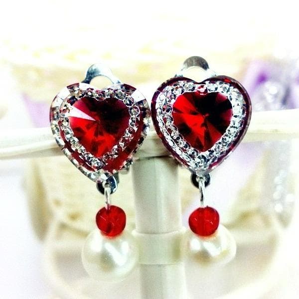 10 Colors Heart Shape Crystal Ear Clip Earrings for Children Kids Soft Cushion Invisible No Piercing red