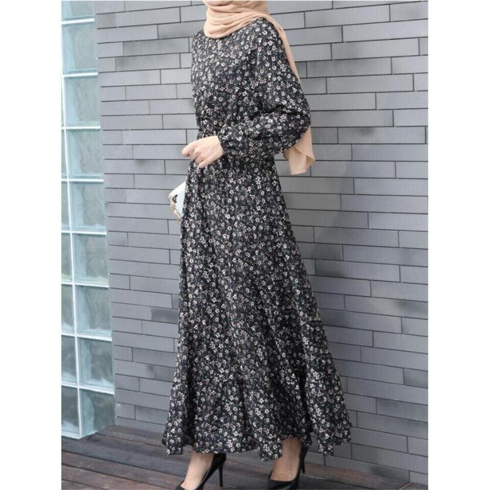 Spring Summer Female Solid Full Sleeve O-neck Casual Dress Women Bohemian Long Dress Woman Muslim Maxi Dresses Dropshipping M