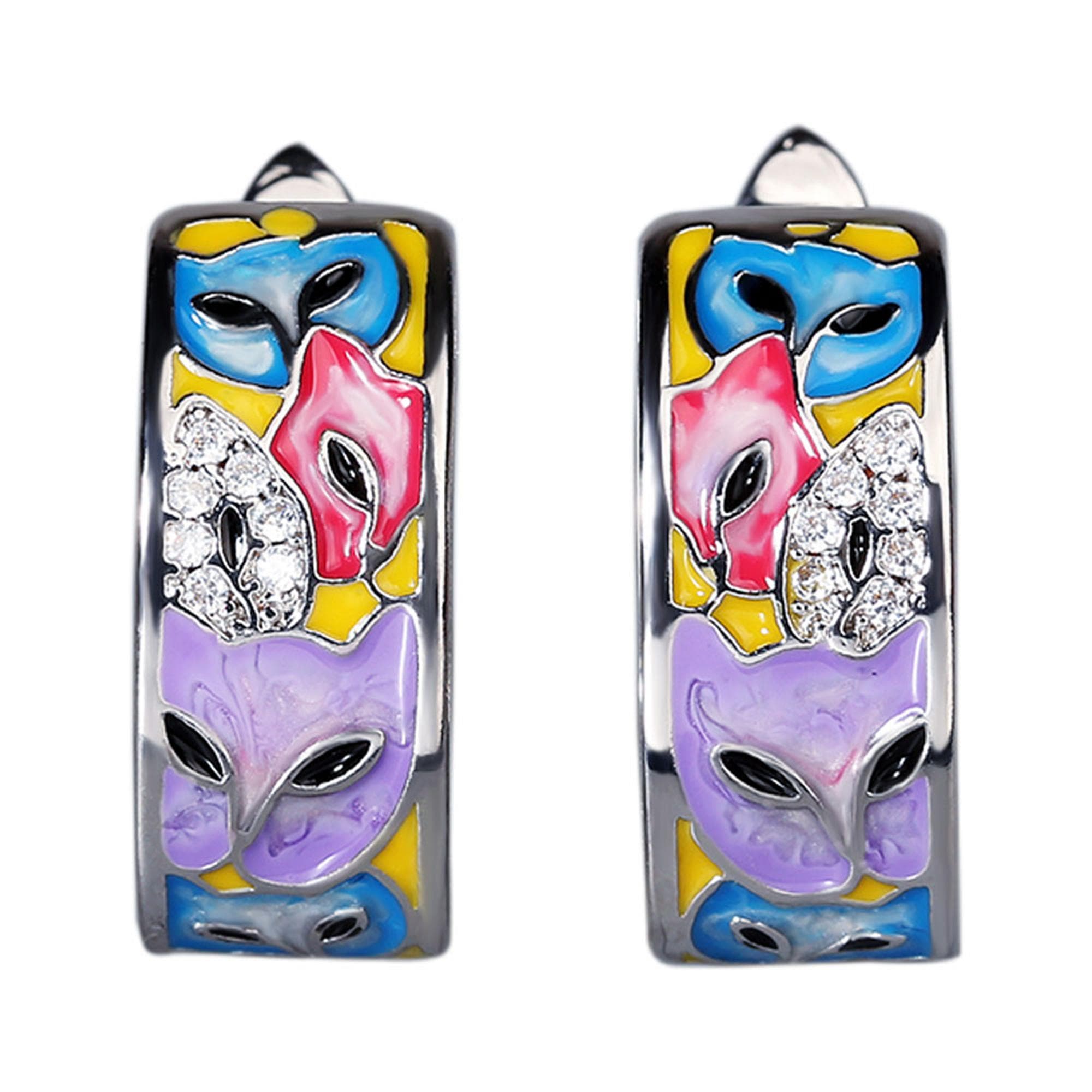 Exquisite and Unique Women's White Handmade Enamel Cat Earrings Colorful Cat Creative Earrings Jewelry Women for Earrings white